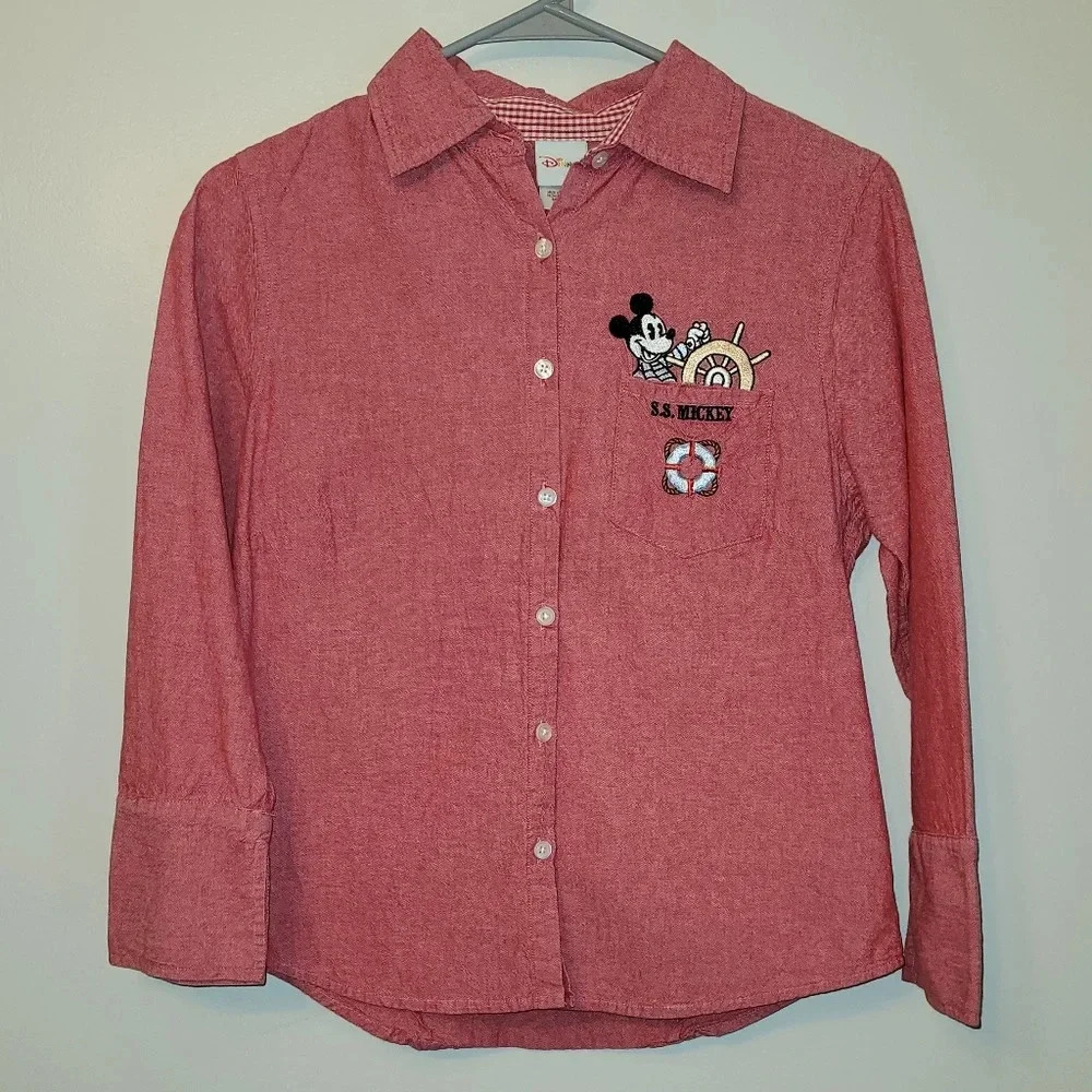 Disney Mickey Sailor 3/4 sleeve button up blouse Women's small Vintage LOTC